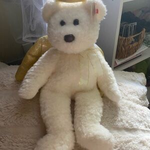 Plush beanie baby Angel Bear halo 2 with Gold Wings